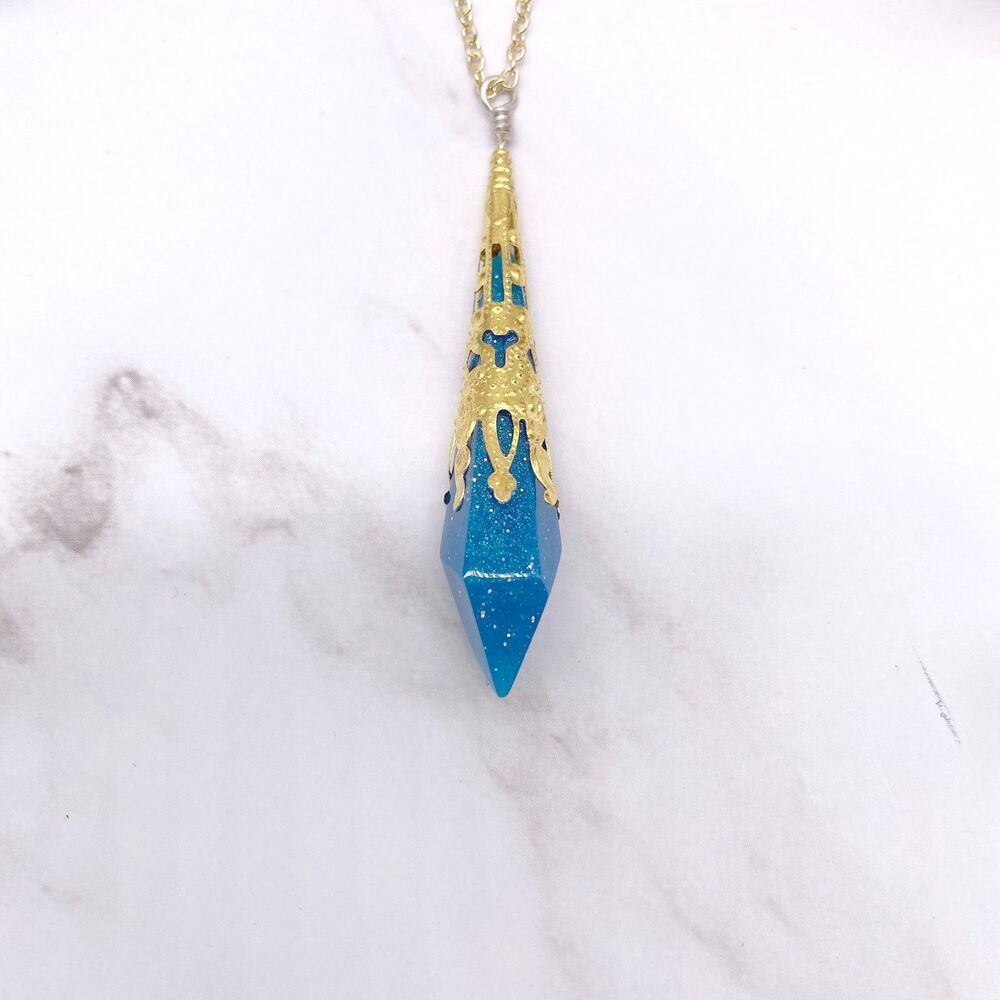 Blue ornate Pendulum Pendant Necklace